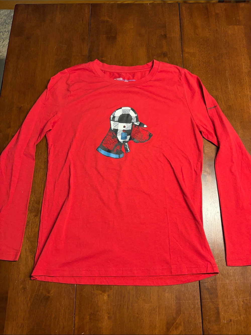 Columbia Red Long Sleeve Shirt with Dog Graphic